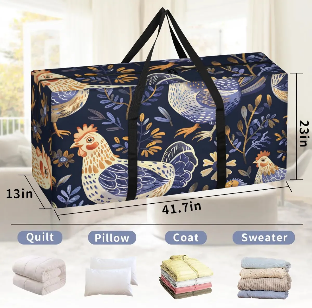 Extra Large Moving Bags Chicken Print Storage Bags with Handles and Zippers Large Packing Bags for Space Saving Storage Totes Moving Supplies
