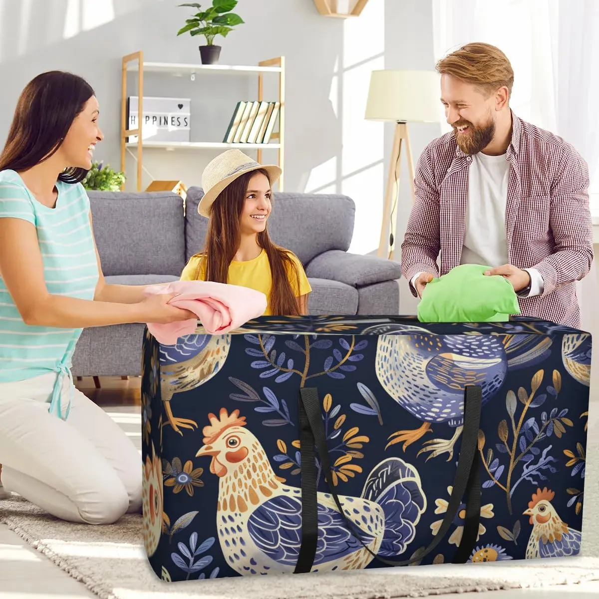 Extra Large Moving Bags Chicken Print Storage Bags with Handles and Zippers Large Packing Bags for Space Saving Storage Totes Moving Supplies