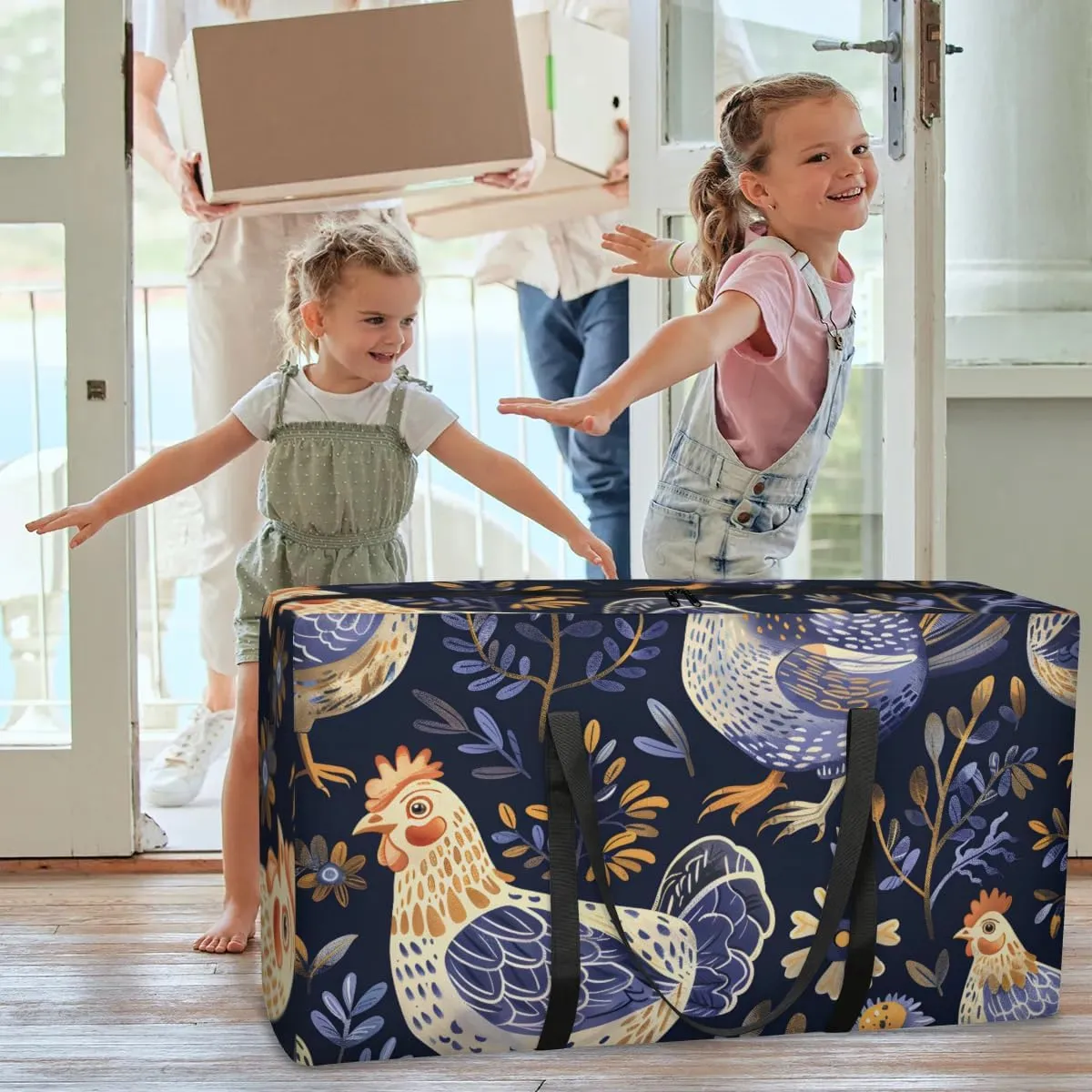 Extra Large Moving Bags Chicken Print Storage Bags with Handles and Zippers Large Packing Bags for Space Saving Storage Totes Moving Supplies