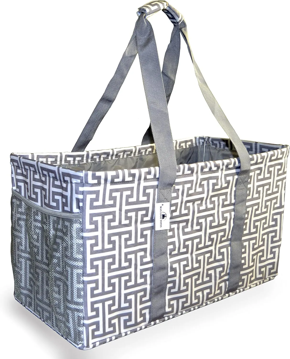 Extra Large Utility Tote Bag, Oversized Collapsible Canvas Material 13 inch Shoulder Strap, Holds Groceries Up - Reusable, Gray, X-Large