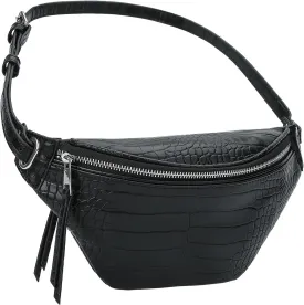 Fashion Waist Pack for Women Men Embossed Croc Leather Fanny Pack Crossbody Bags Waist Belt Bag for Travel Hiking Cycling Black