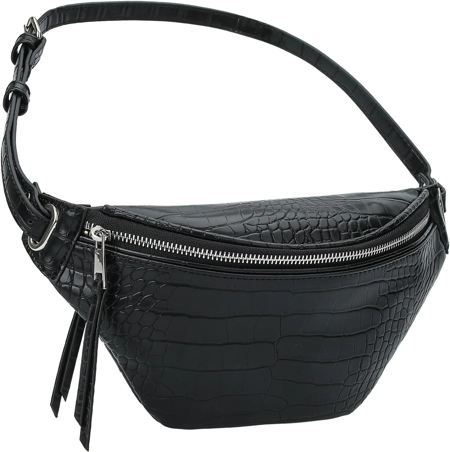 Fashion Waist Pack for Women Men Embossed Croc Leather Fanny Pack Crossbody Bags Waist Belt Bag for Travel Hiking Cycling Black