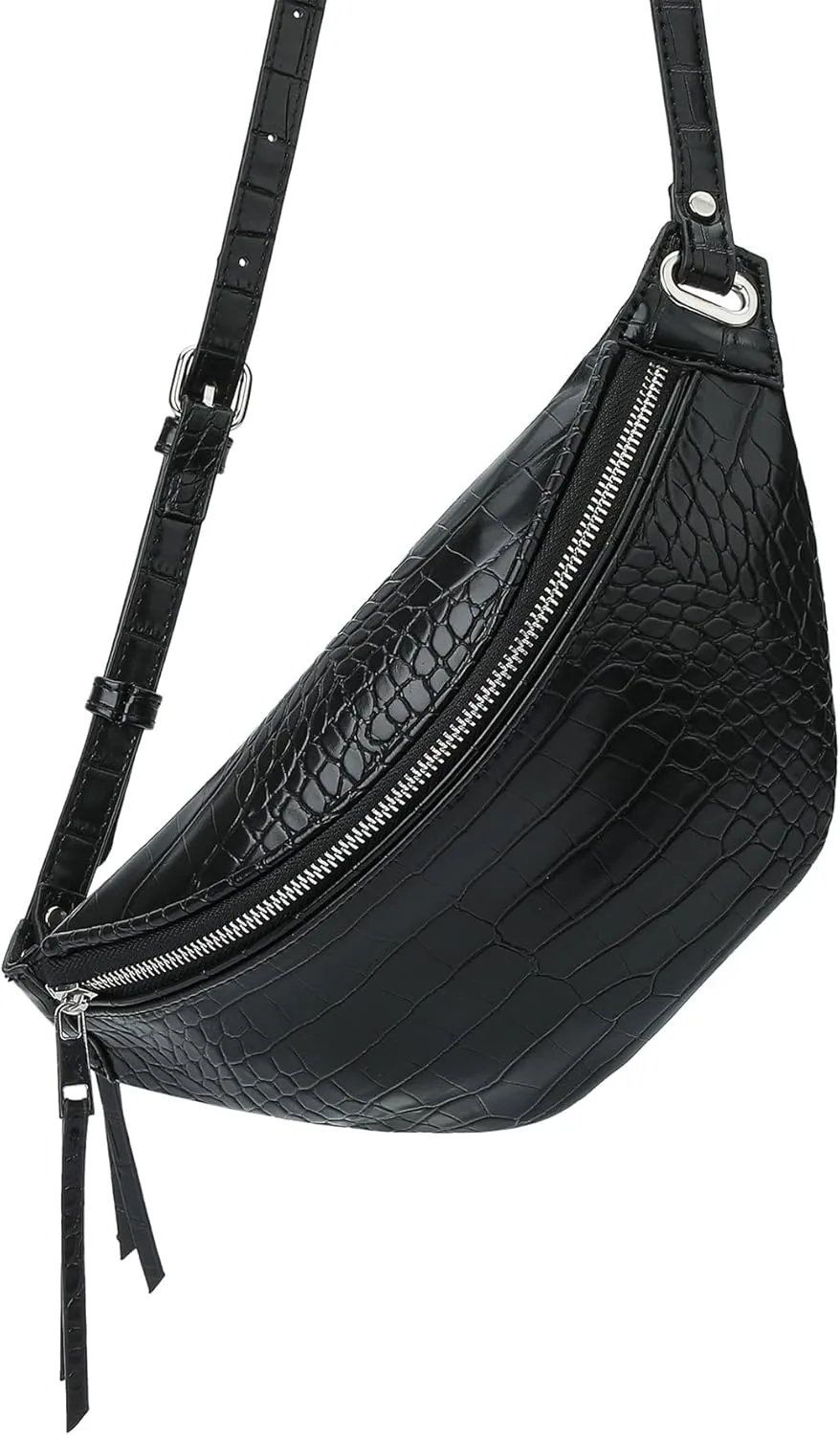 Fashion Waist Pack for Women Men Embossed Croc Leather Fanny Pack Crossbody Bags Waist Belt Bag for Travel Hiking Cycling Black