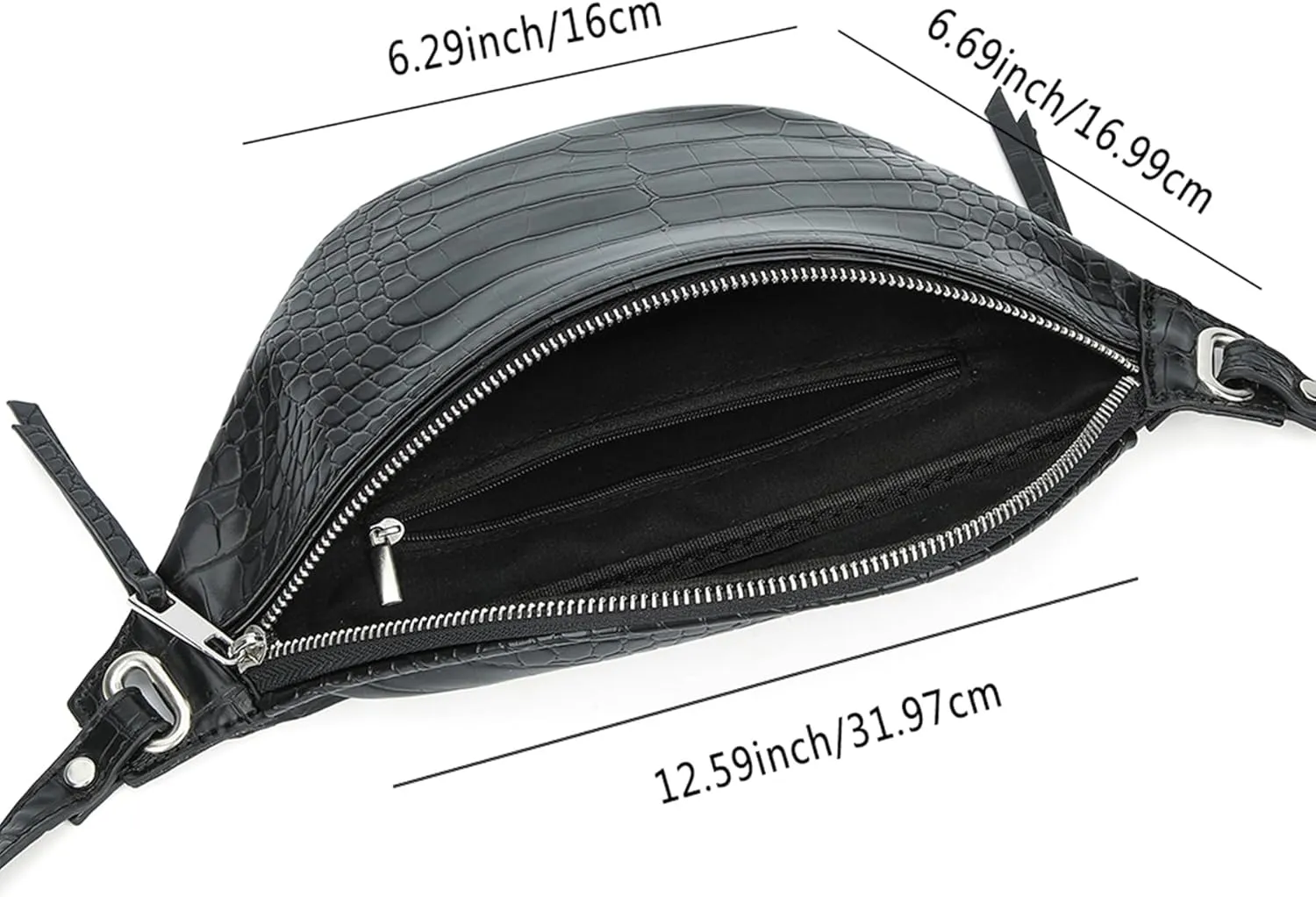 Fashion Waist Pack for Women Men Embossed Croc Leather Fanny Pack Crossbody Bags Waist Belt Bag for Travel Hiking Cycling Black