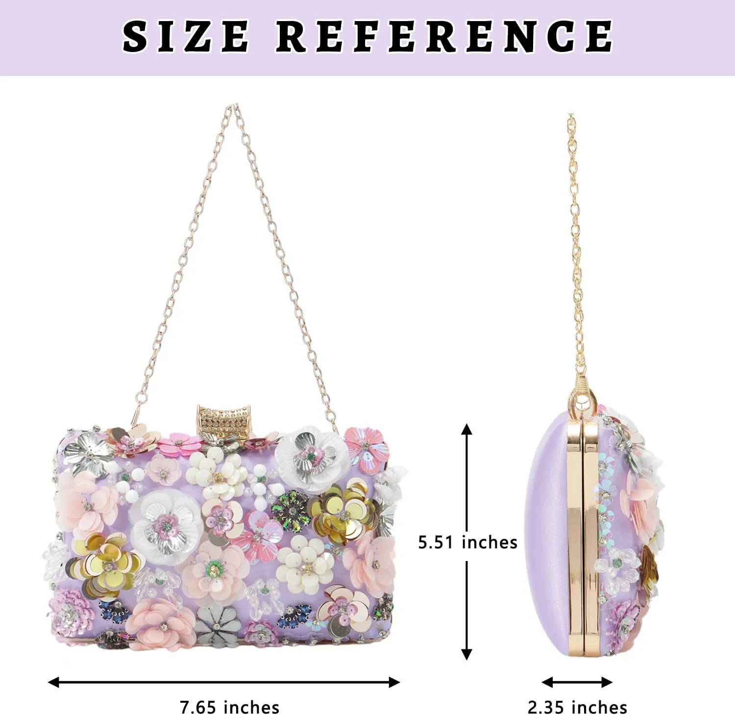 Fecialy Women's Floral Evening Handbags Colorful Rhinestone Clutch Purses Floral Bride Wedding Handbag Chain Shoulder Bag