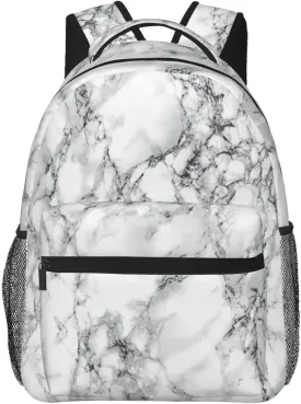 Fiokroo Black And White Marble Backpack School Bag For Students Teens Men Women Laptop Backpacks Travel Daypack Bag With Multiple Pockets