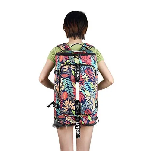 Floral Duffel Bag Backpack with Shoes Compartment for travel