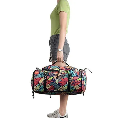 Floral Duffel Bag Backpack with Shoes Compartment for travel