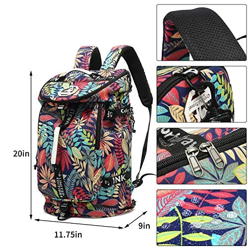 Floral Duffel Bag Backpack with Shoes Compartment for travel