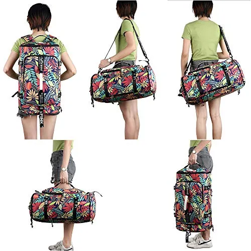 Floral Duffel Bag Backpack with Shoes Compartment for travel