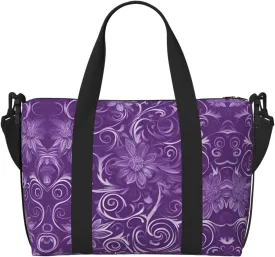 Floral Swirls Ivy Print Tote Crossbody Travel Bag with Zip Casual Handbag for Weekend Trips and Gym Shopping, Black, One Size, Travel Tote