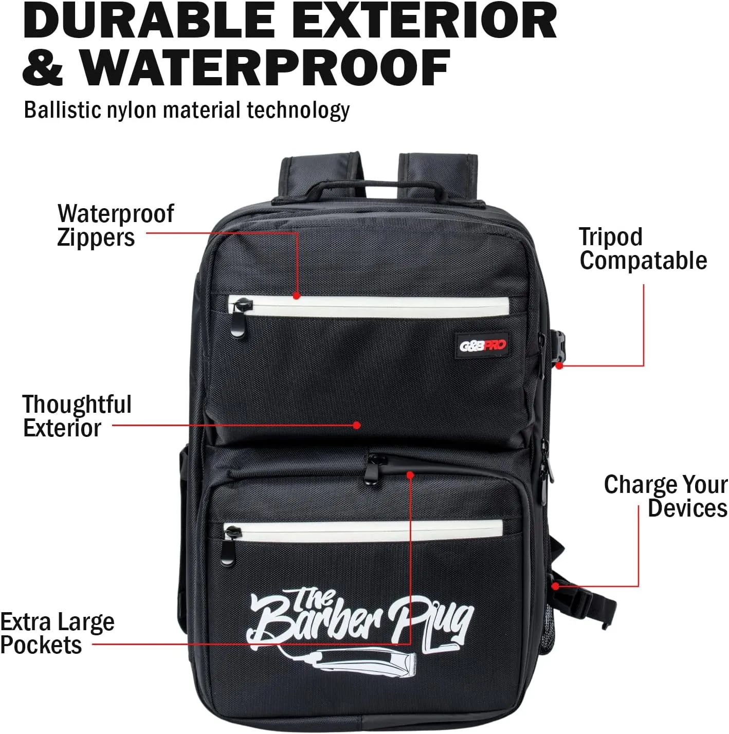 G&BPRO Full Size Backpack with Extending Tray System | All-in-one Mobile Workstation Travel Bag (The Barber Plug Limited Edition)
