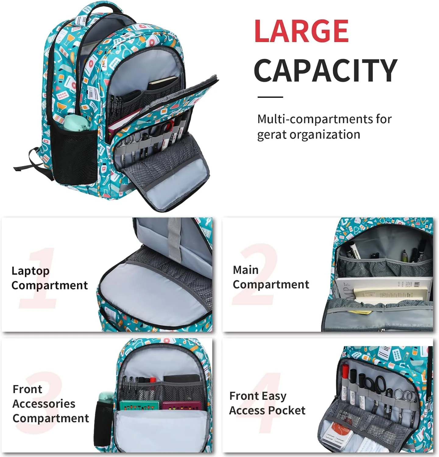 Gatycallaty Nurse Backpack for Women Girls Laptop Work Bag College Nursing Assitant Cna Cma Home Health Hospital Commuter Essentials Gift (green)