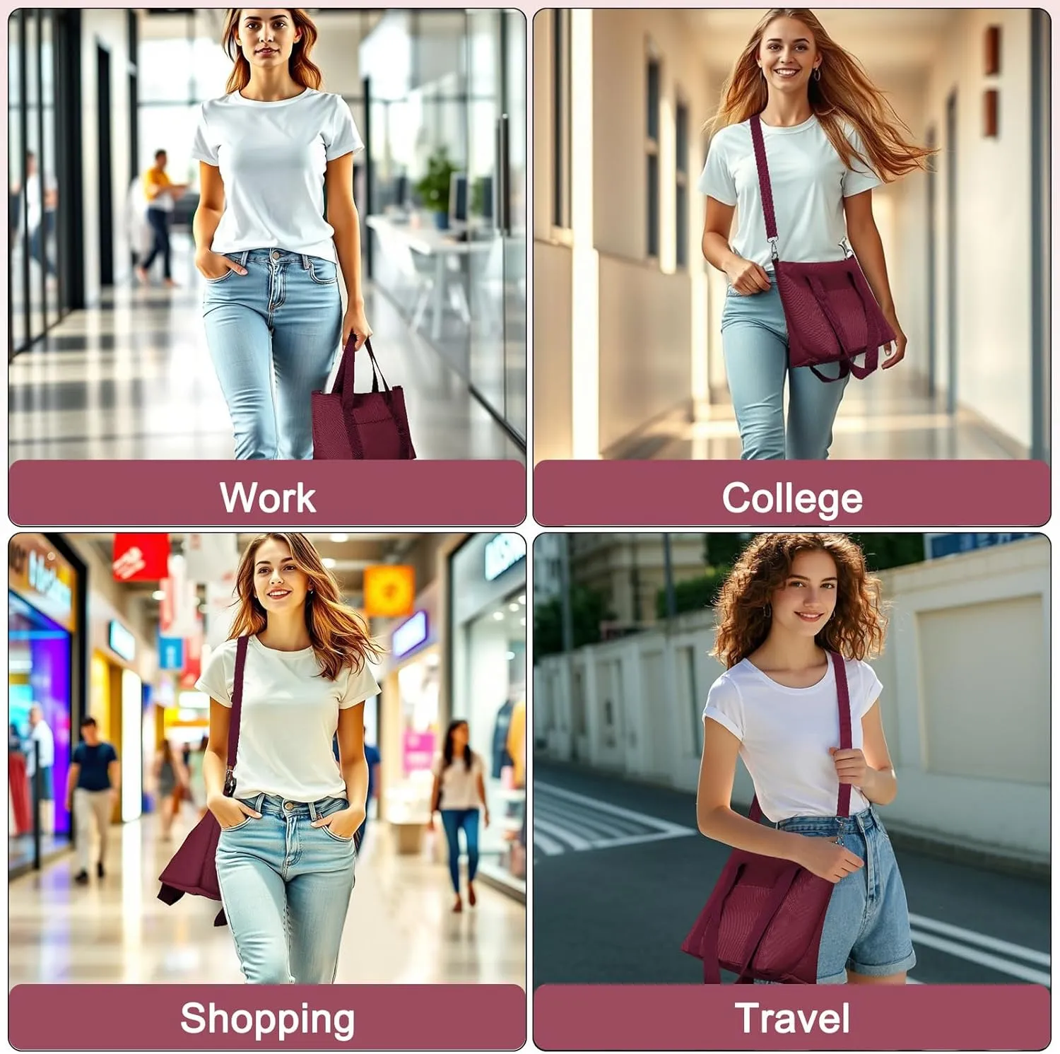 Geestock Small Tote Bag for Women with Zipper, Cute Casual Tote Purse Bag, Waterproof Top Handle Shoulder Crossbody Handbag