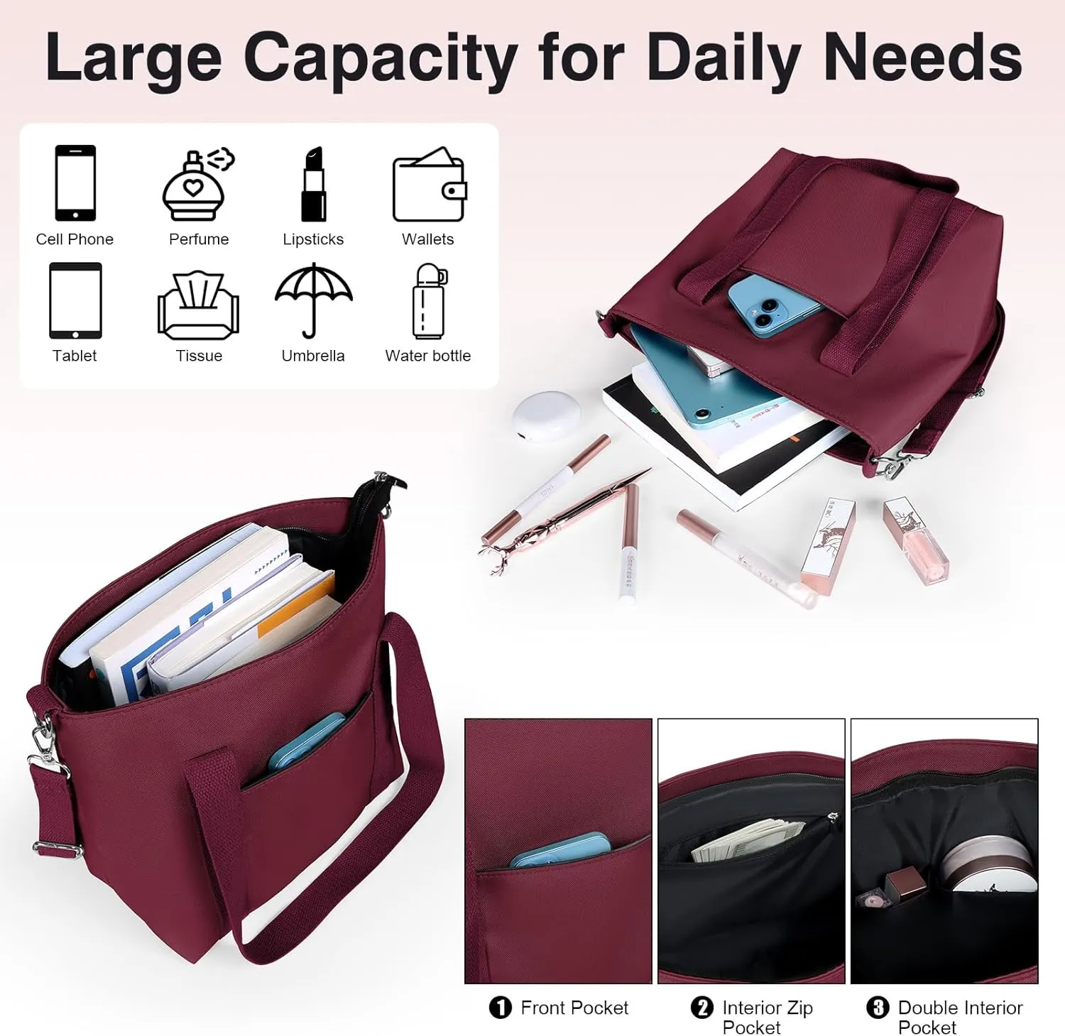 Geestock Small Tote Bag for Women with Zipper, Cute Casual Tote Purse Bag, Waterproof Top Handle Shoulder Crossbody Handbag