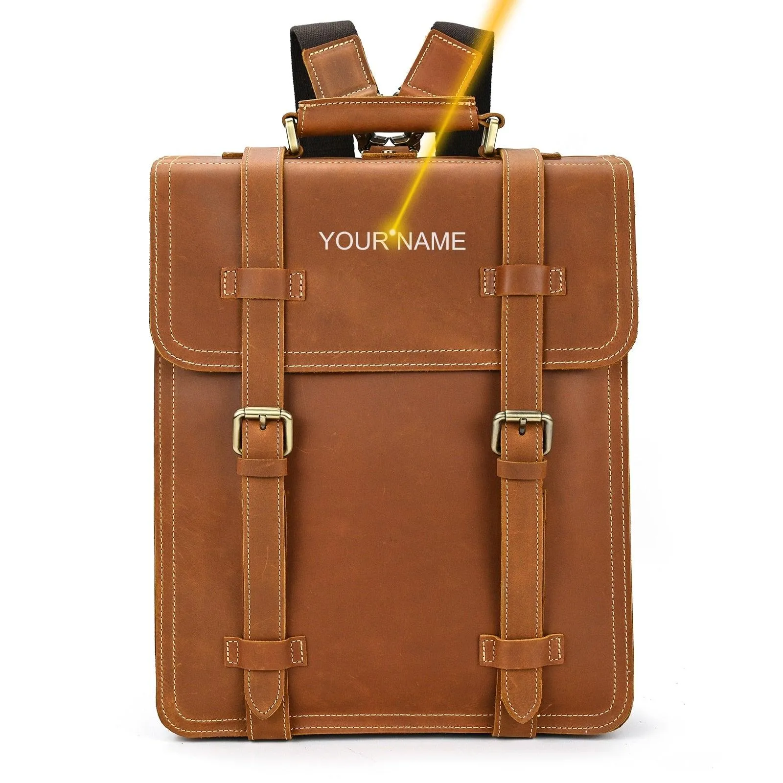 Genuine Leather Men's Backpack Crazy Horse Leather Fit 14"