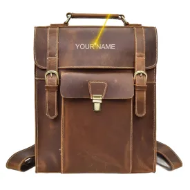 Genuine Leather Men's Backpack Crazy Horse Leather Fit 14"