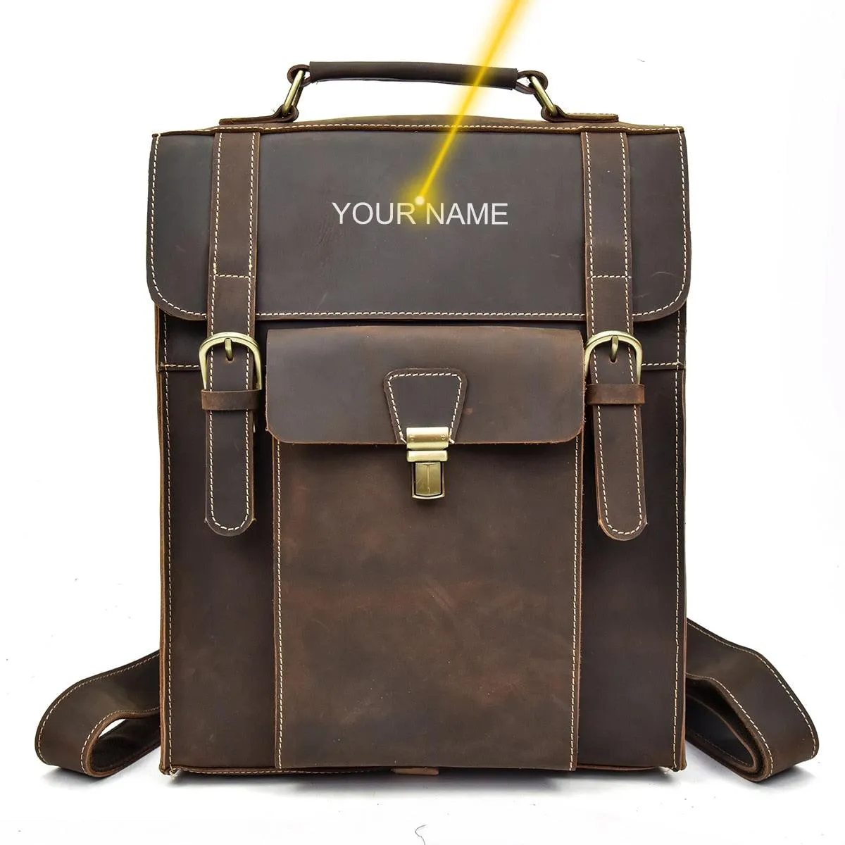 Genuine Leather Men's Backpack Crazy Horse Leather Fit 14"