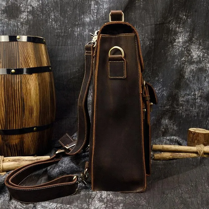 Genuine Leather Men's Backpack Crazy Horse Leather Fit 14"