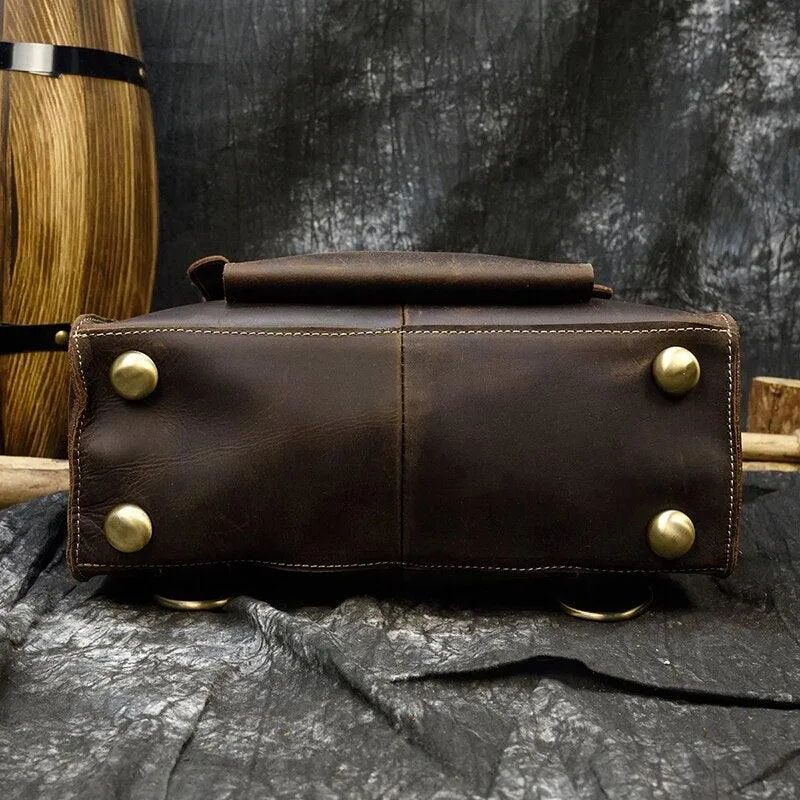 Genuine Leather Men's Backpack Crazy Horse Leather Fit 14"