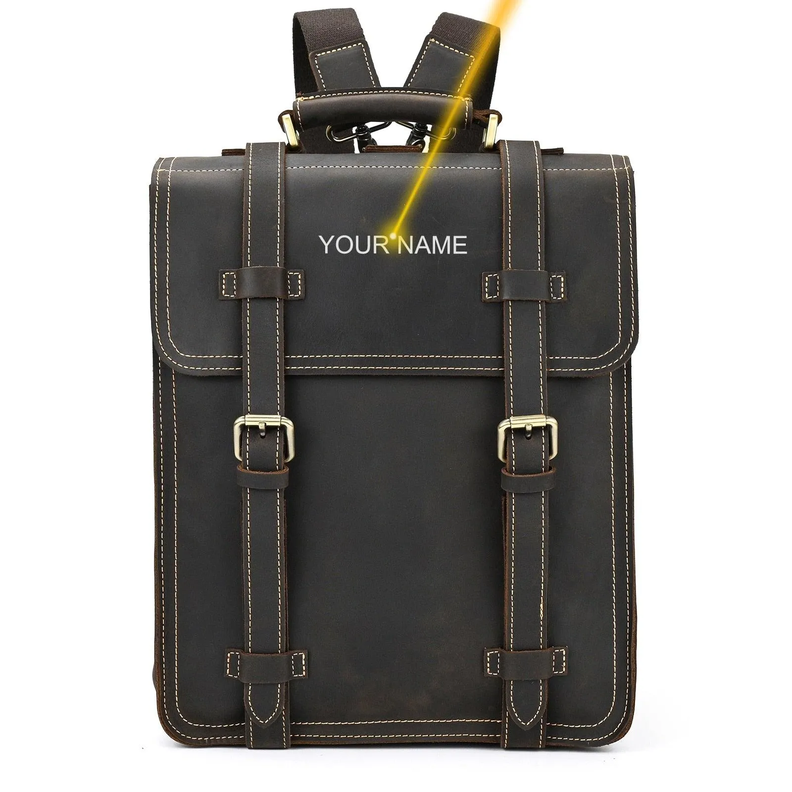 Genuine Leather Men's Backpack Crazy Horse Leather Fit 14"