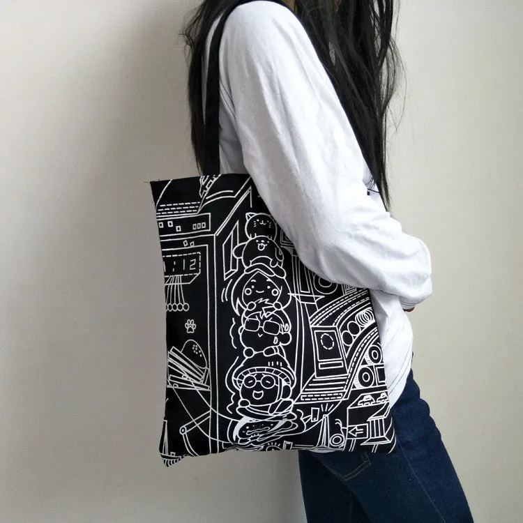 Halloween 2021 Canvas Tote Bag For Women Fashion Handbags Eco Reusable Cloth Shopping Bag Student School Bags Ladies Casual Shopper Bag