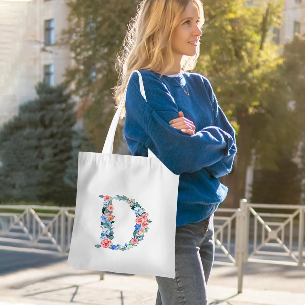 Hanamiya Na Monogrammed Tote Bags Initial Canvas Tote Bag Personalized Reusable Grocery Bags Monogrammed Gifts for Women