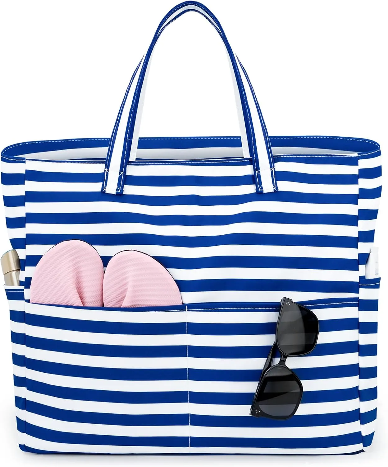 Iioscre Beach Bag for Women, Large Beach Tote Bag with Zipper Pockets, Waterproof Sandproof Swim Bag Pool Vacation Travel