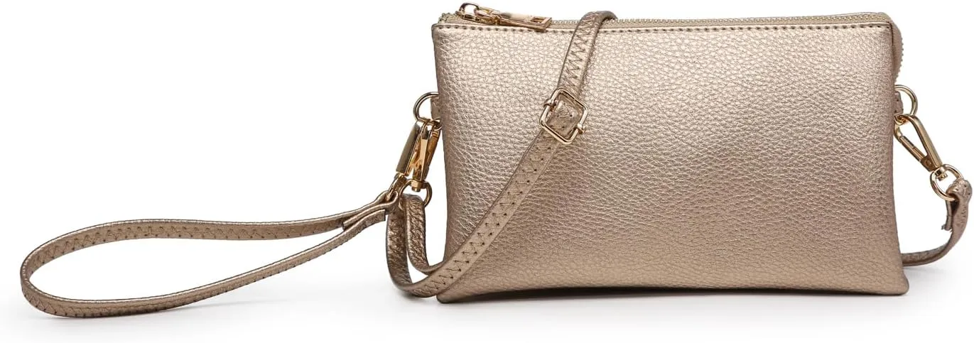 JEN & CO. Riley Vegan Leather Small Crossbody Bags Wristlet Wallets Clutch Purses Shoulder Handbag for Women, Champagne
