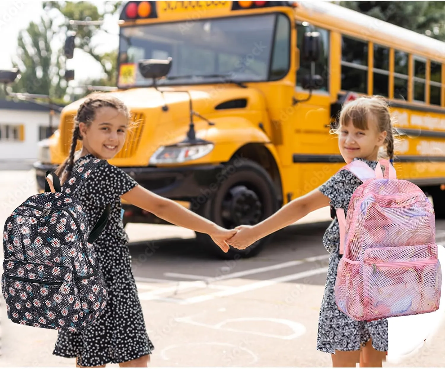 Jumpopack Mesh Backpack for Girls Kids Semi-Transparent Mesh School Backpack Bookbag Lightweight See Through Backpack for Beach Gym Travel,Daisy