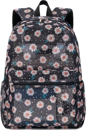 Jumpopack Mesh Backpack for Girls Kids Semi-Transparent Mesh School Backpack Bookbag Lightweight See Through Backpack for Beach Gym Travel,Daisy