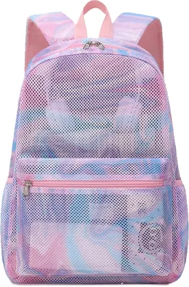 Jumpopack Mesh Backpack for Girls Kids Semi-Transparent Mesh School Backpack Bookbag Lightweight See Through Backpack for Beach Gym Travel,Marble Pink