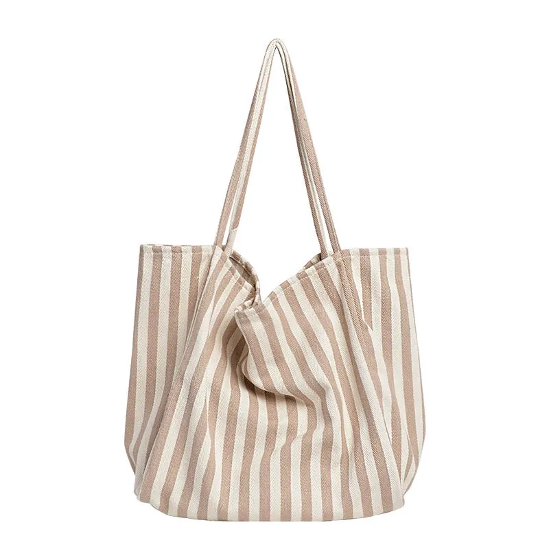K-style Chic Casual Versatile Contrast Color Striped Tote