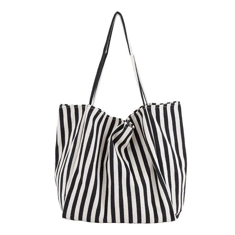K-style Chic Casual Versatile Contrast Color Striped Tote