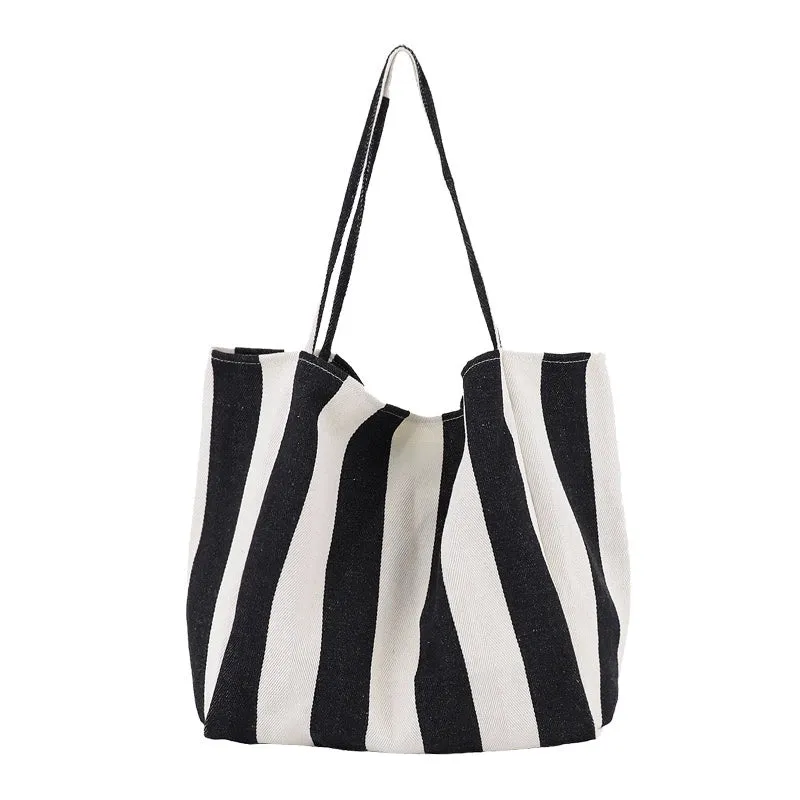 K-style Chic Casual Versatile Contrast Color Striped Tote