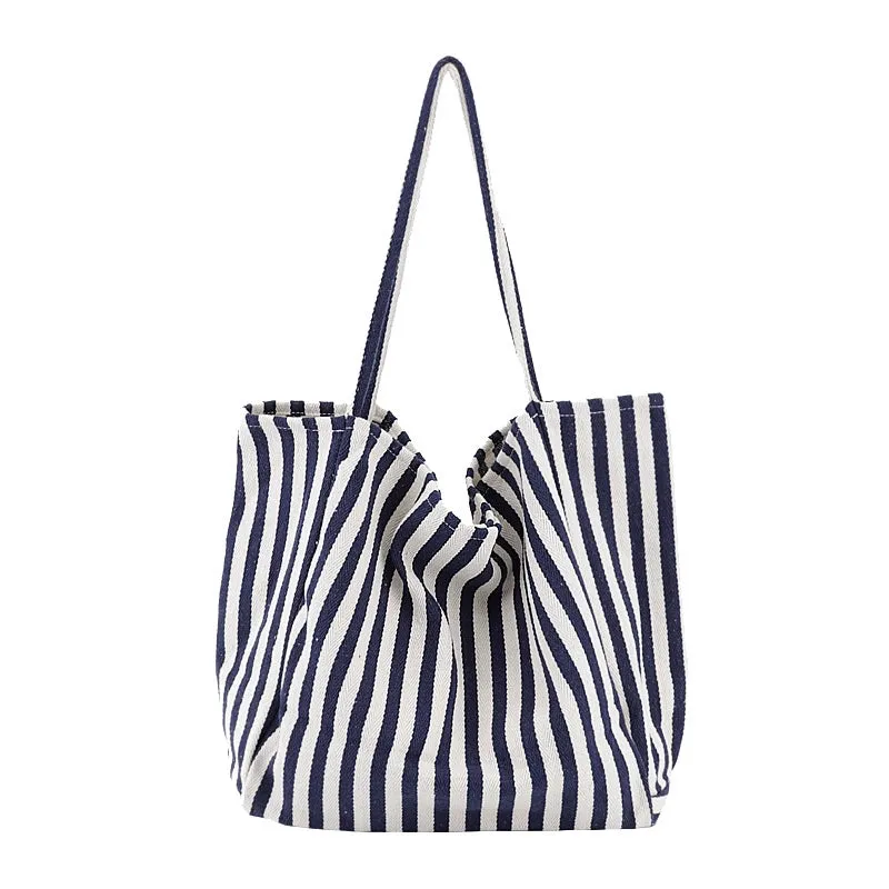 K-style Chic Casual Versatile Contrast Color Striped Tote