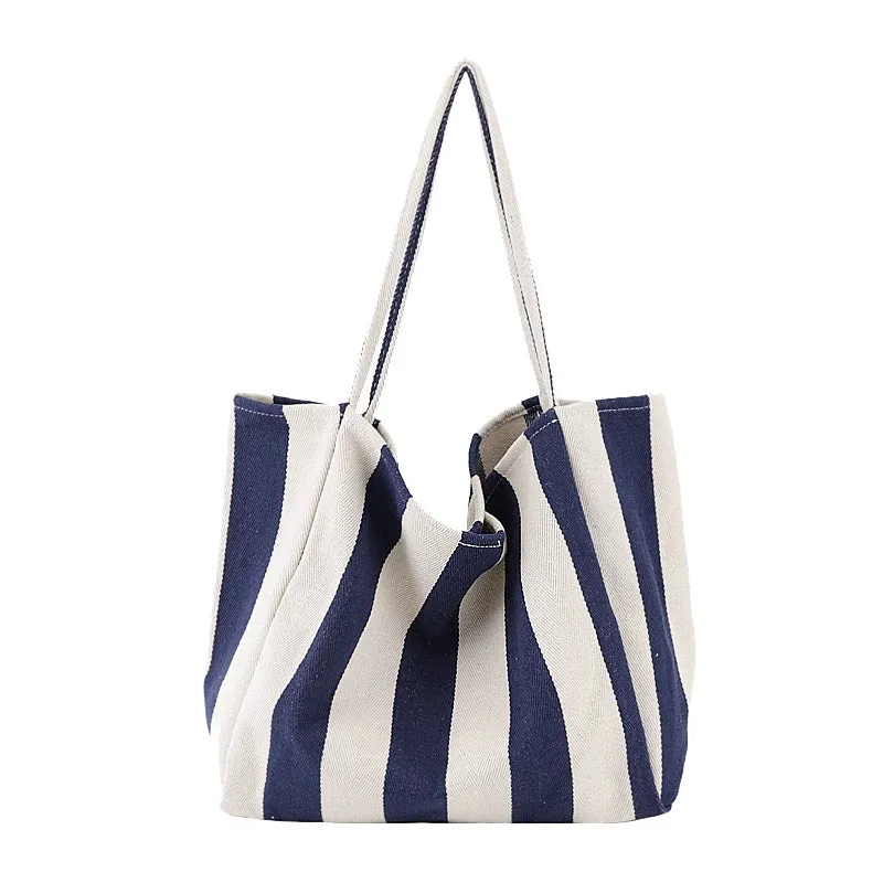 K-style Chic Casual Versatile Contrast Color Striped Tote