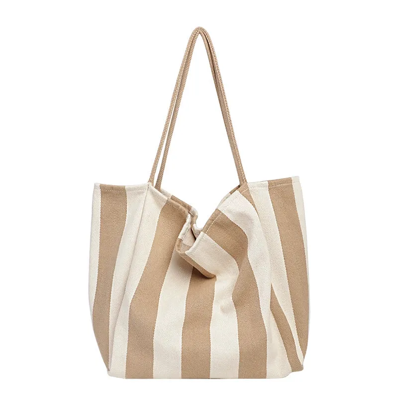 K-style Chic Casual Versatile Contrast Color Striped Tote