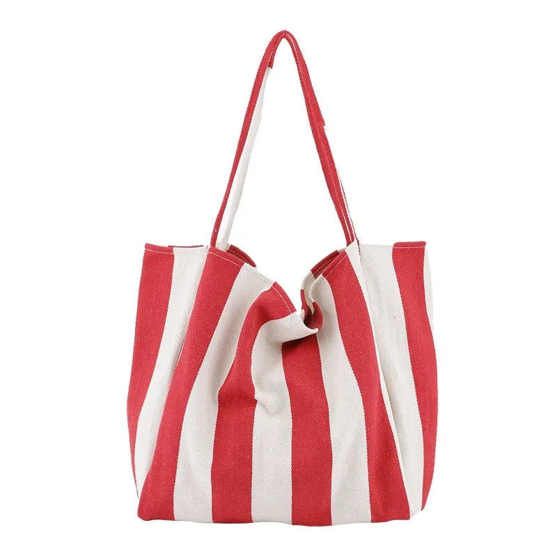 K-style Chic Casual Versatile Contrast Color Striped Tote