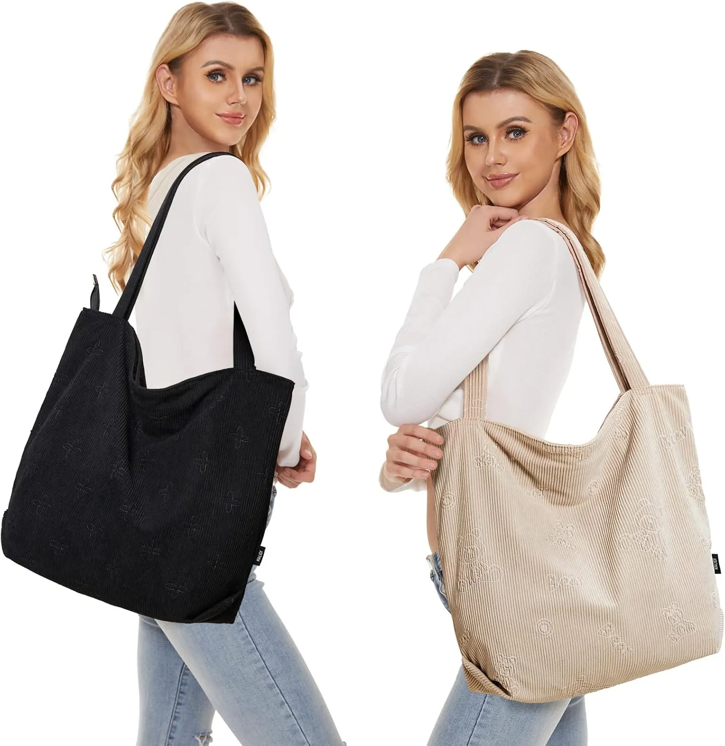 KALIDI Women Corduroy Tote Bag Zipper Casual Tote's Handbag Big Capacity Shoulder Bag with Pockets