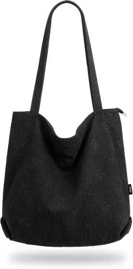 KALIDI Women Corduroy Tote Bag Zipper Casual Tote's Handbag Big Capacity Shoulder Bag with Pockets