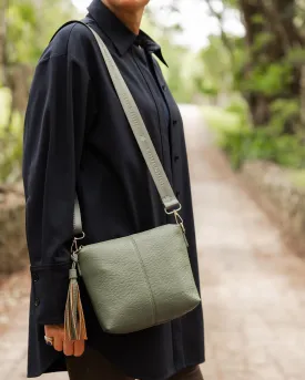 KASEY TEXTURED CROSSBODY BAG WITH LOGO STRAP LIGHT KHAKI
