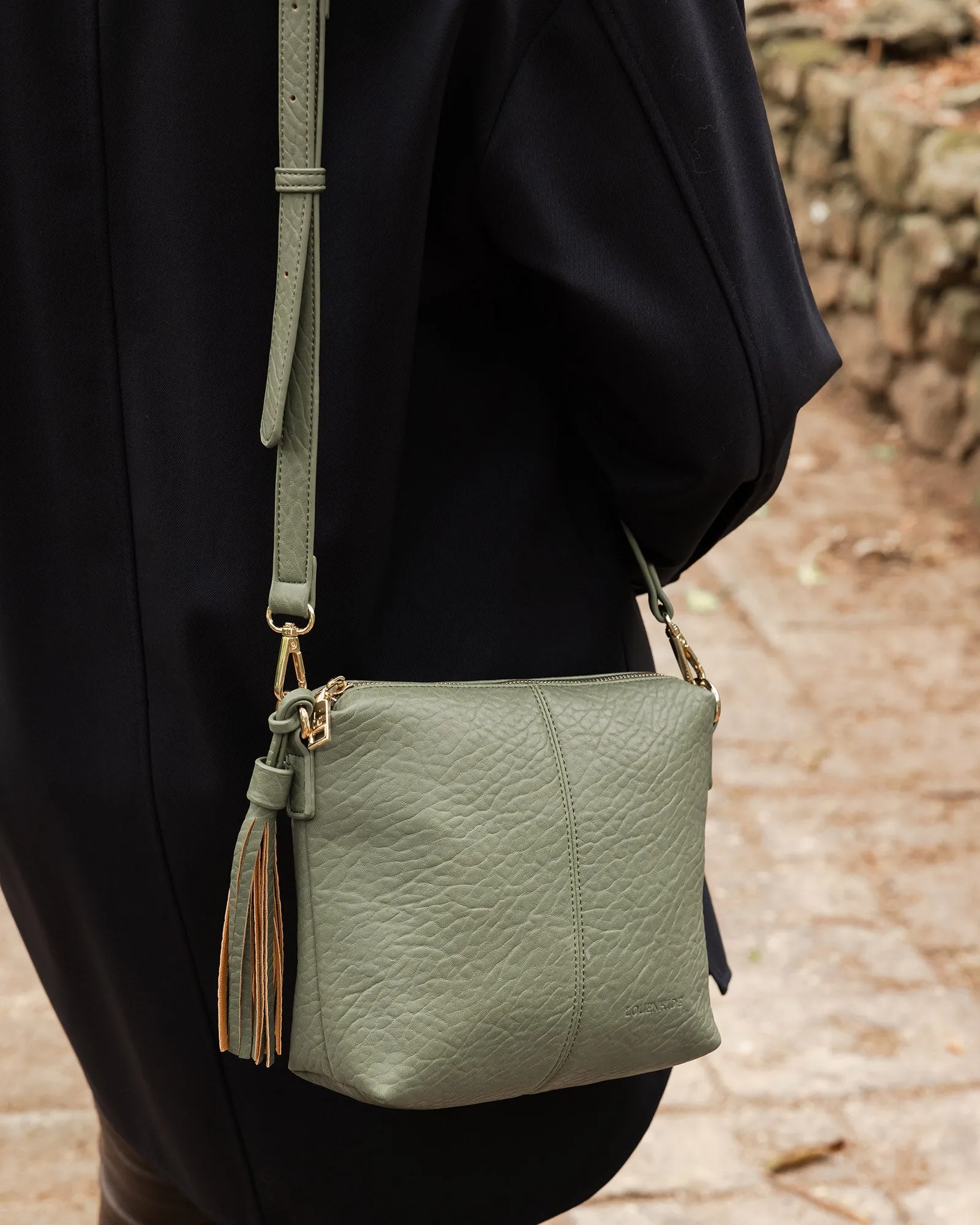 KASEY TEXTURED CROSSBODY BAG WITH LOGO STRAP LIGHT KHAKI