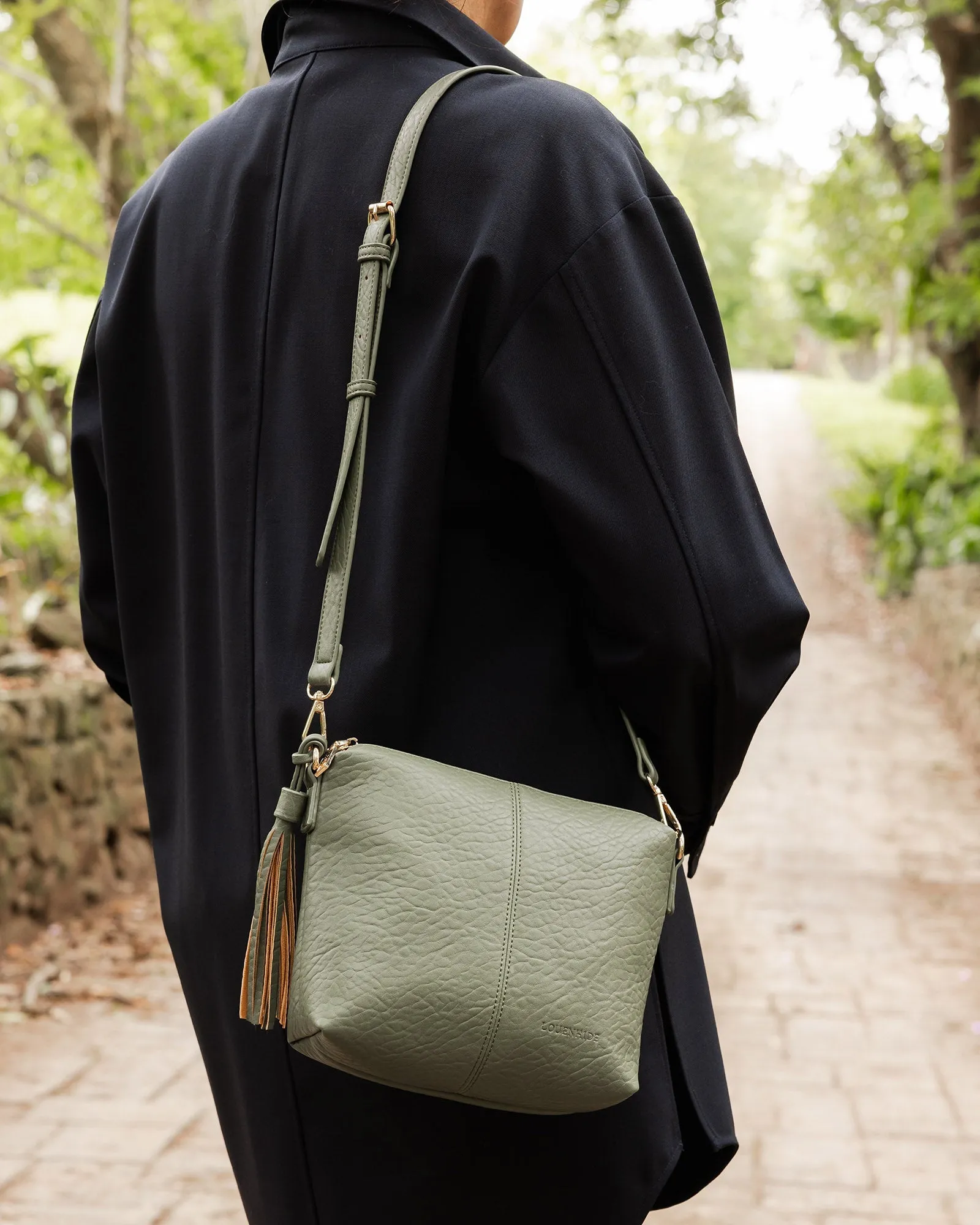 KASEY TEXTURED CROSSBODY BAG WITH LOGO STRAP LIGHT KHAKI