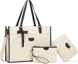 Keyli 3pcs Laptop Bag for Women,15.6 Inch Canvas Tote Bag Work Bags Large Business Computer Briefcase Shoulder Handbag Purse