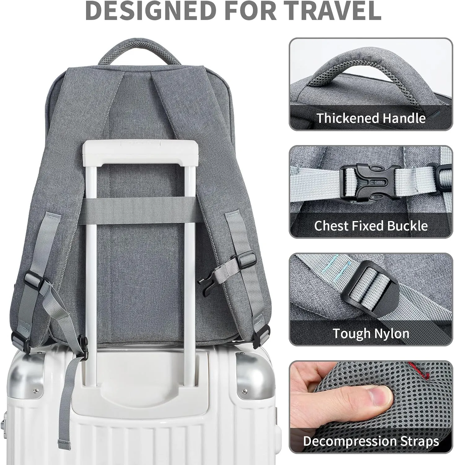 Laptop Backpack for Women Men,Work Commuter Travel Business Backpack with Laptop Compartment,College Computer Casual Daypack, Book Bags,17 Inch Gray