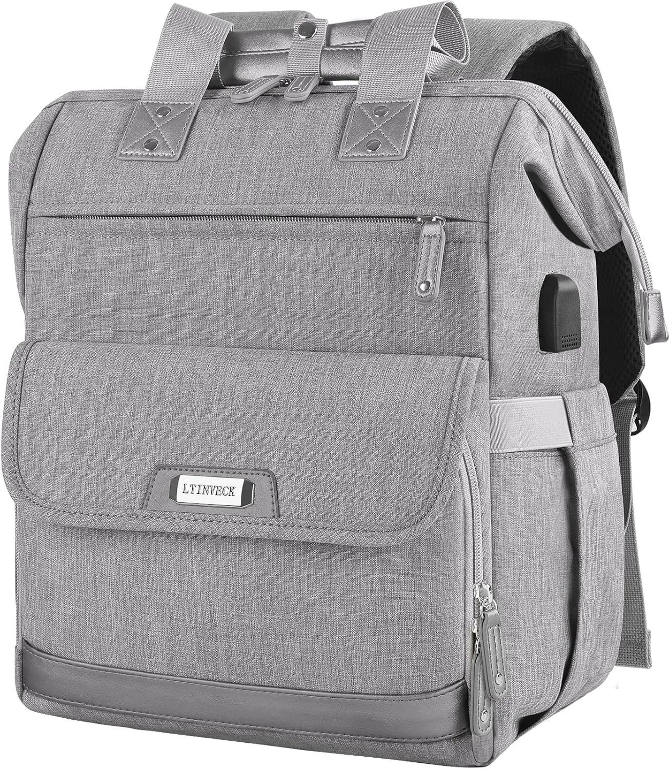 Laptop Backpack for Women,RFID Anti Theft 15.6 Inch Computer Bag Travel Backpack Men,Wide Top Open Large Teacher Nurse Backpack with USB Charging Port Airline Approved Water Resistant Daypacks Grey
