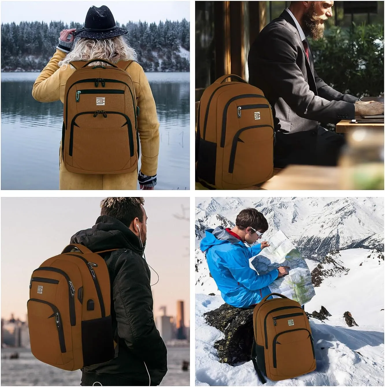 Laptop Backpack,Business Travel Anti Theft Slim Durable Laptops Backpack with USB Charging Port,Water Resistant College Computer Bag for Women & Men Fits 15.6 Inch Laptop and Notebook-Brown
