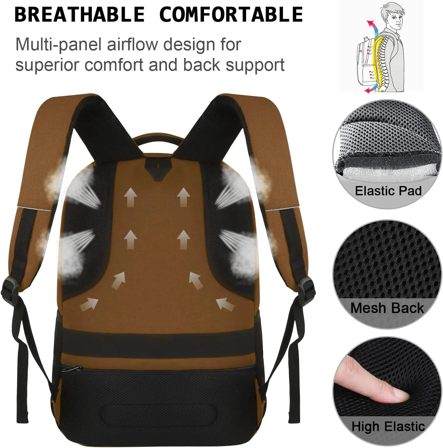 Laptop Backpack,Business Travel Anti Theft Slim Durable Laptops Backpack with USB Charging Port,Water Resistant College Computer Bag for Women & Men Fits 15.6 Inch Laptop and Notebook-Brown