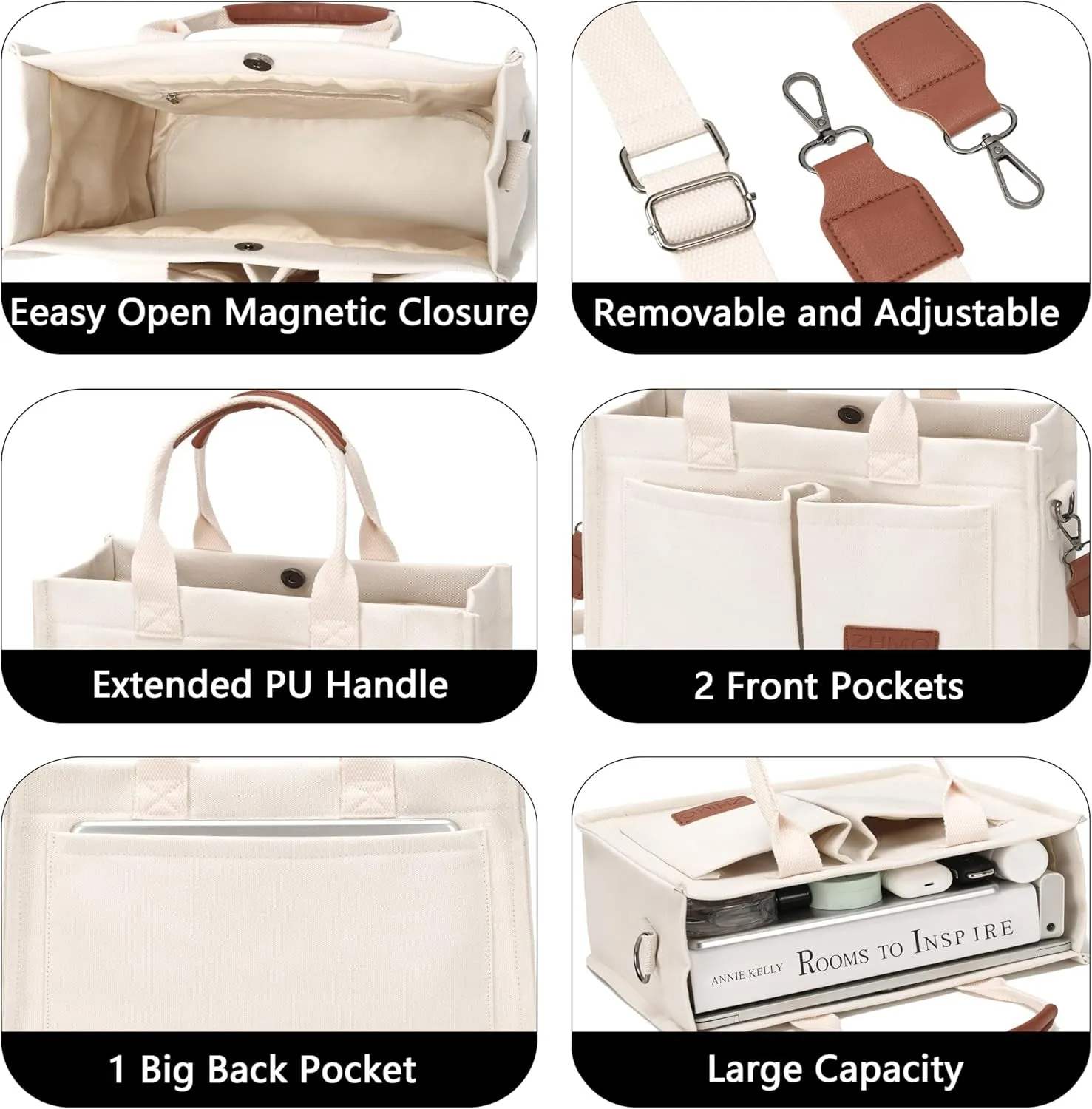 Large Canvas Tote Bag for Women,Womens Laptop Work Book Bags Crossbody Purse Handbag Shoulder Travel Messenger Gym Totes